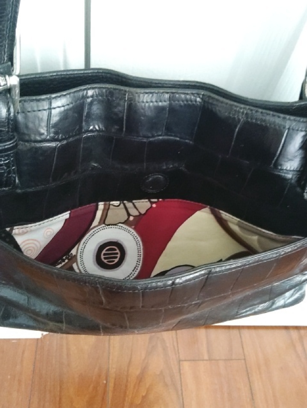 BRIGHTON Black Croc-Embossed Shoulder Bag w/ Silver Hardware - Picture 4 of 10